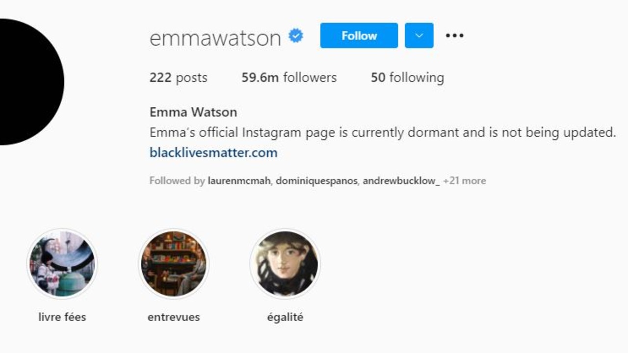 Emma Watson’s Instagram page is ‘dormant’.