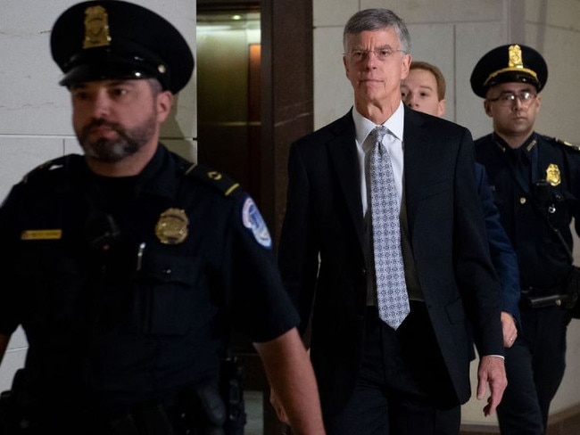 Former ambassador William Taylor arrives at the impeachment inquiry. Picture Getty Images.