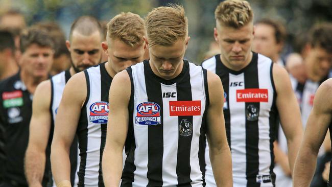 The Pies’ midfield couldn’t handle the heat against West Coast in last year’s Grand Final. Picture: Mark Stewart