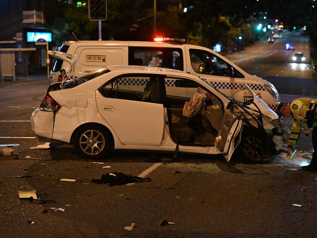 The crash at the intersection of Main and Baines streets in Kangaroo Point, involving Greens MP Amy MacMahon. Picture: Lyndon Mechielsen