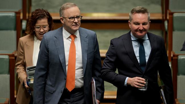 Anthony Albanese with Energy Minister Chris Bowen during Question Time in the House of Representatives at Australian Parliament House. Picture: Tracey Nearmy/Getty Images