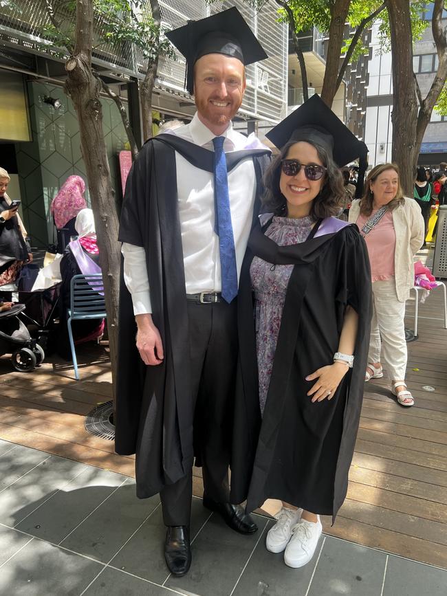 Husband and wife graduating: Chris Willson (Executive MBA) and Sandra Vargas (Executive MBA) at the RMIT University graduation day on Wednesday, December 18, 2024. Picture: Jack Colantuono