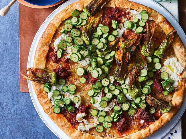 Top chef Danielle Alvarez's zucchini blossom, honey and 'nduja tart.