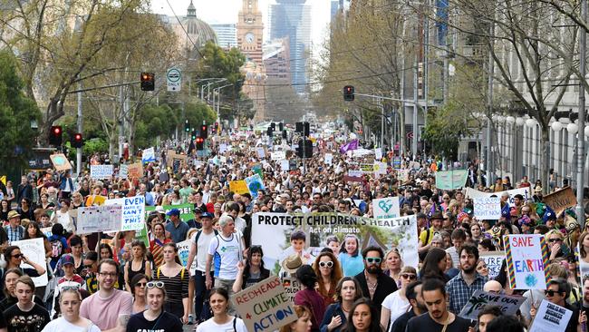 Large crowds march during the Global Strike 4 Climate rally Melbourne. Picture: James Ross