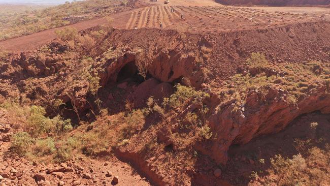 The Juukan Gorge in Western Australia, one of the earliest known sites occupied by Aboriginals in Australia, was blasted by Rio Tinto in May to expand an iron ore mine. Picture: PKKP Aboriginal Corporation/AFP