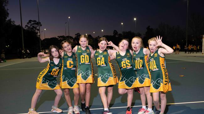 Leopold Roar under-11 netball team pull their funniest faces.