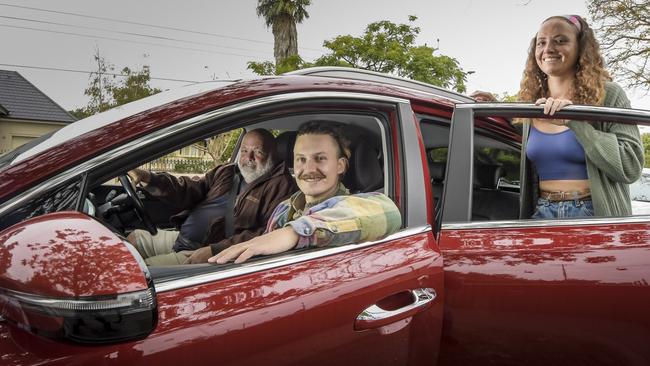 Uber has launched a passenger matching service in Adelaide. If they can match strangers going to similar locations they can get up to 20 per cent off. Uber driver Keith Seanard of Blackwood, with clients, Georgia Fin and Kim Saywell of Wayville. Picture; Roy VanDerVegt