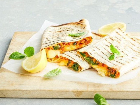 Gozleme with pumpkin, lentil and spinach.