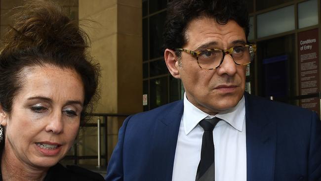 Vince Colosimo, right, leaving the Melbourne Magistrates Court in Melbourne today. Picture: Julian Smith