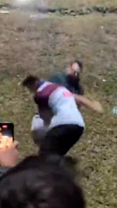 Footage of NRL fans doing Run It Straight after Manly game