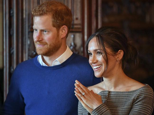 Britain’s Prince Harry and Meghan Markle watch a performance by a Welsh choir Cardiff Castle in Cardiff, Wales, Thursday, Jan. 18, 2018. Picture: AP