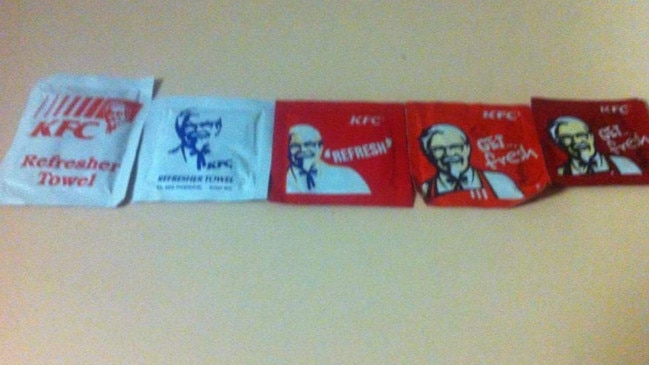 KFC wet wipes have shrunk over time. Picture: Facebook.