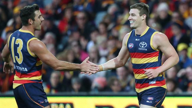Josh Jenkins and Taylor Walker. (AAP Image/Ben Macmahon).