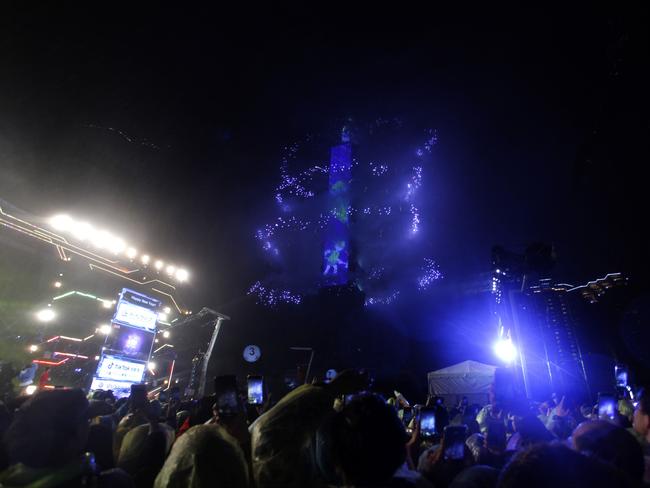 Fireworks explode from Taipei 101 building during Taipei New Year's Eve countdown party. Picture: AFP