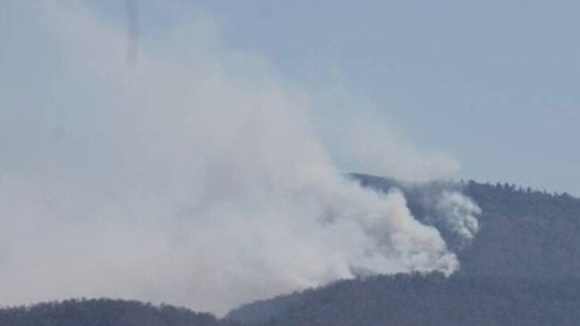 A bushfire burning at Spicers Gap. The Spicers Peak Lodge is now under threat from this fire. Picture: Facebook