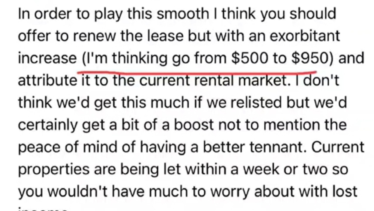 They proposed raising the rent by $450 to push the tenant out. Picture: Facebook / Don't Rent Me