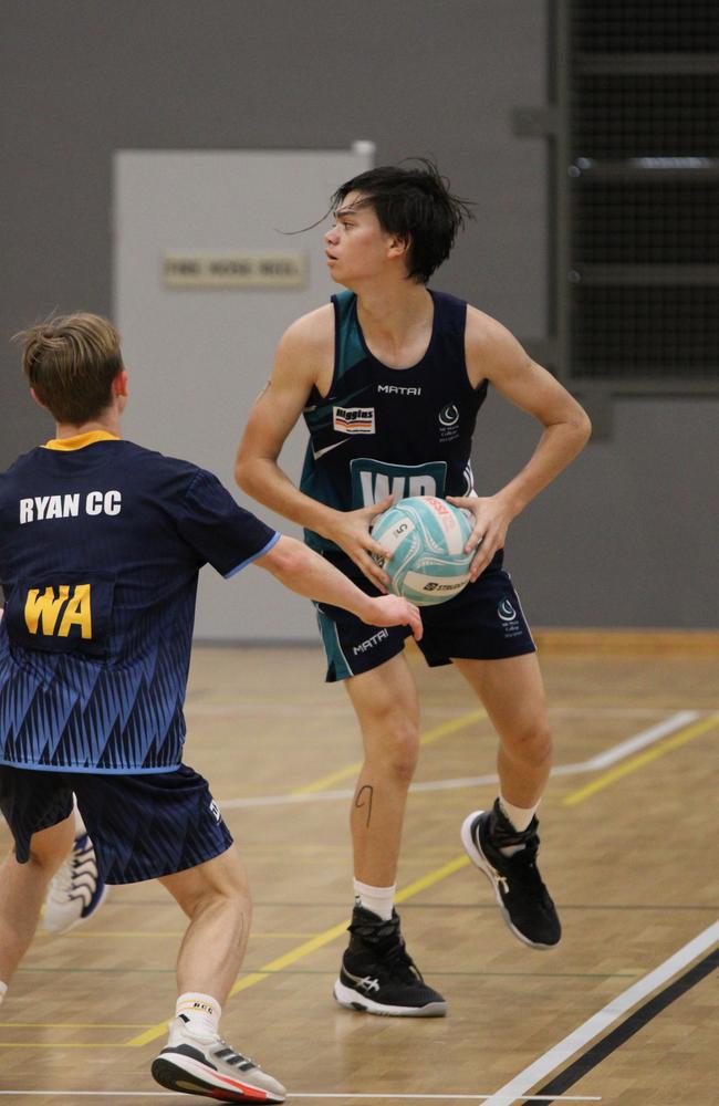 Netball action at QISSN 2024 held in Townsville. (Boys) Ryan Catholic College v Mt Maria College