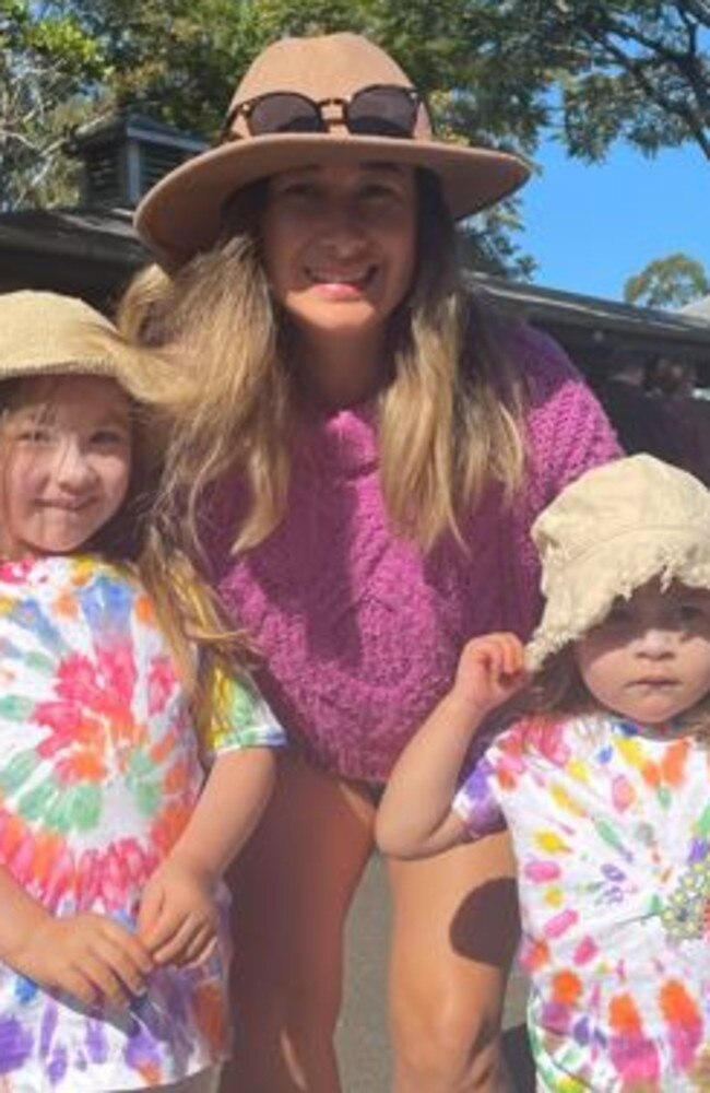 Sierra, 4, Lani, 2, and Jennifer Malcolm at the Sunshine Coast Agricultural Show 2023.