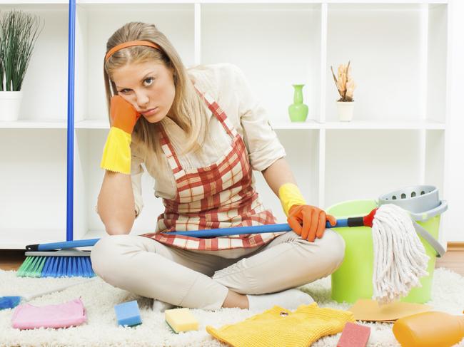 Woman, annoyed, housework, cleaning, istock.