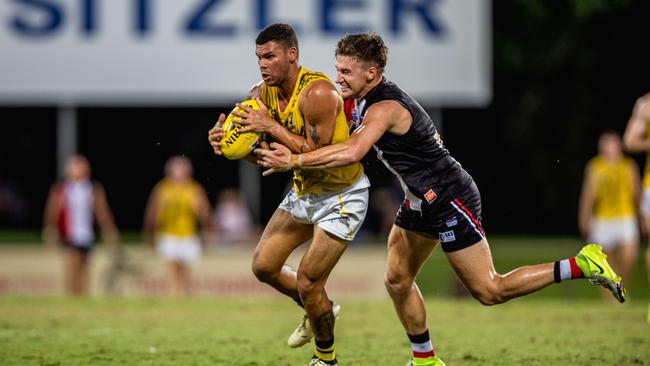 Petros Politis as Southern Districts took on the Nightcliff Tigers in the 2024-25 NTFL men's semi-final. Picture: Pema Tamang Pakhrin