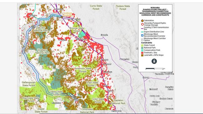 Powerlink has announced a recommended high voltage transmission line connecting Borumba Dam to Woolooga substation. Picture: Supplied