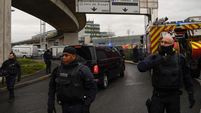 French Police unit (Raid) secure the area at Paris' Orly Airport. Picture: AFP