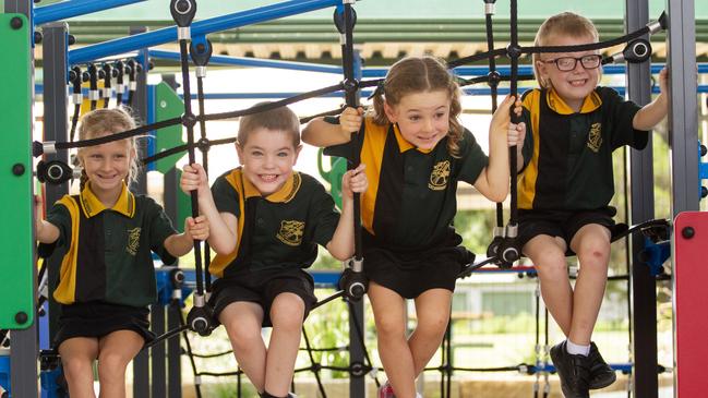 Goodwood State School Prep class. From left: Amelia Robertshaw, Dallas, Adalyn Moy and Zxander Talent.
