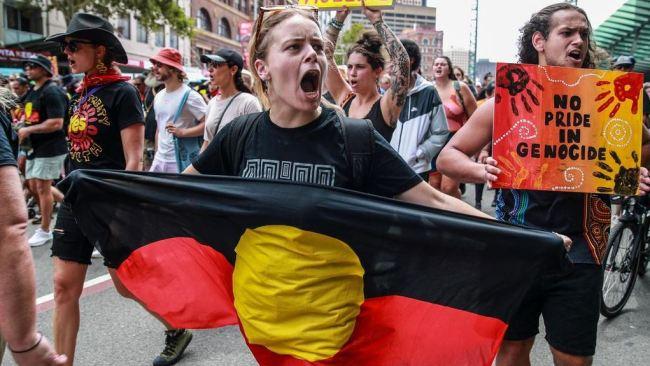 Invasion Day protesters in Sydney on January 26. Picture: Roni Bintang/Getty Images