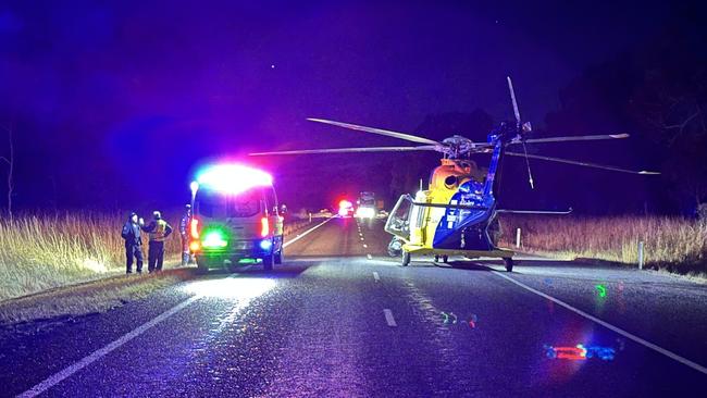 A woman in her 70s was flown to hospital on Tuesday morning after a crash on the Bruce Highway at St Lawrence.