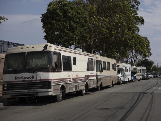 San Francisco’s streets are lined by campervans housing the city’s homeless residents. Picture: Paul Kuroda