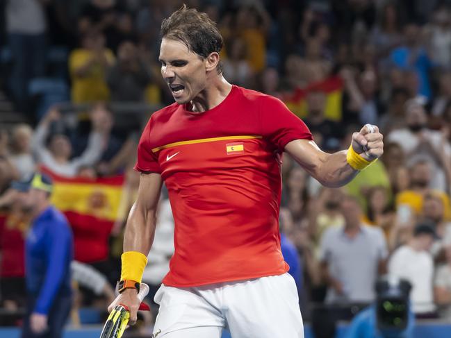 Rafael Nadal celebrates his three-set victory over Alex de Minaur at last year’s ATP Cup. Picture: Craig Golding/AAP Image