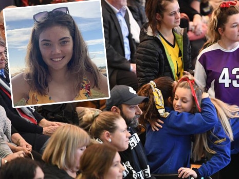 Mourners comfort each other at Sophia Naismith's funeral. Main picture: Trisha Watkinson