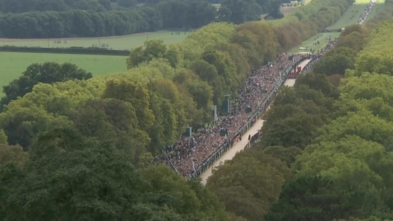 The scene from above as the Royal Hearse travels to Windsor.