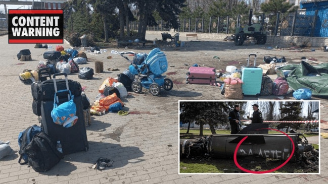 ‘For our children’ painted on deadly Russian rocket that hit crowded train station