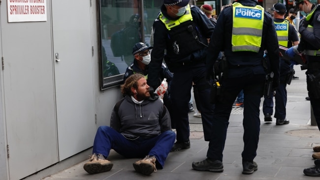 An arrest this morning. Picture: Alex Coppel