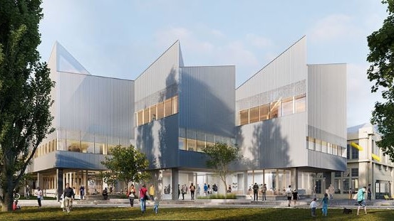 Artist impression of the new Library and Student Experience building that will be part of the University of Tasmania's northern transformation at the Inveresk Precinct.