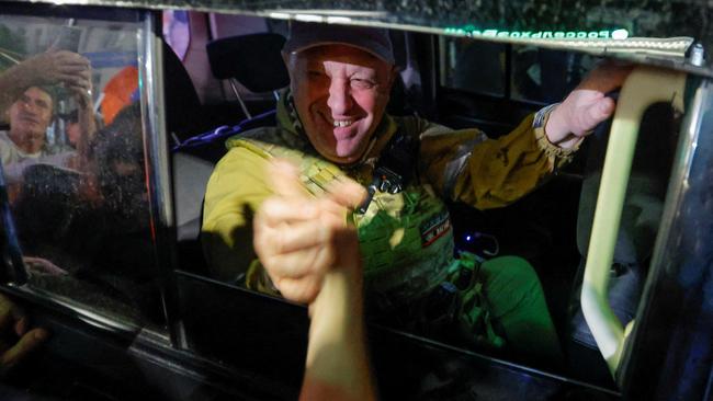 Wagner mercenary chief Yevgeny Prigozhin leaves the headquarters of the Southern Military District amid the group's pullout from the city of Rostov-on-Don, Russia. Picture: Reuters