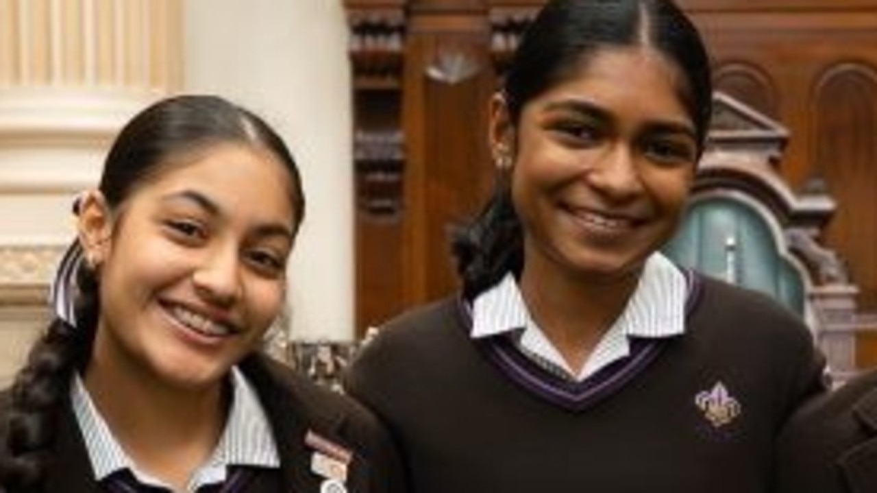 St Aloysius College debating students Saachi Kaur Sooraj and Gianna Dias. Picture: Supplied.