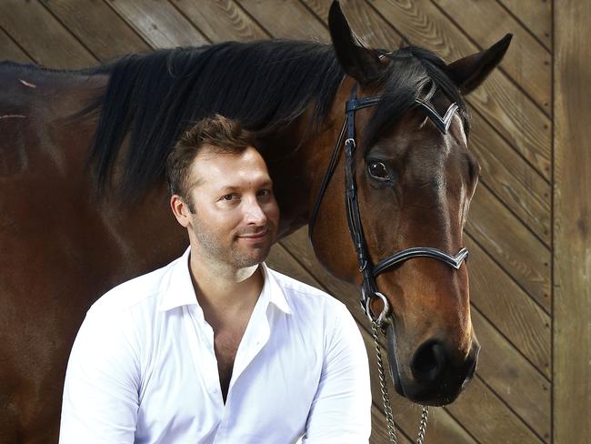 Ian Thorpe with Race Horse "Atticus" at Centennial Parklands Equestrian Centre. Picture: John Appleyard