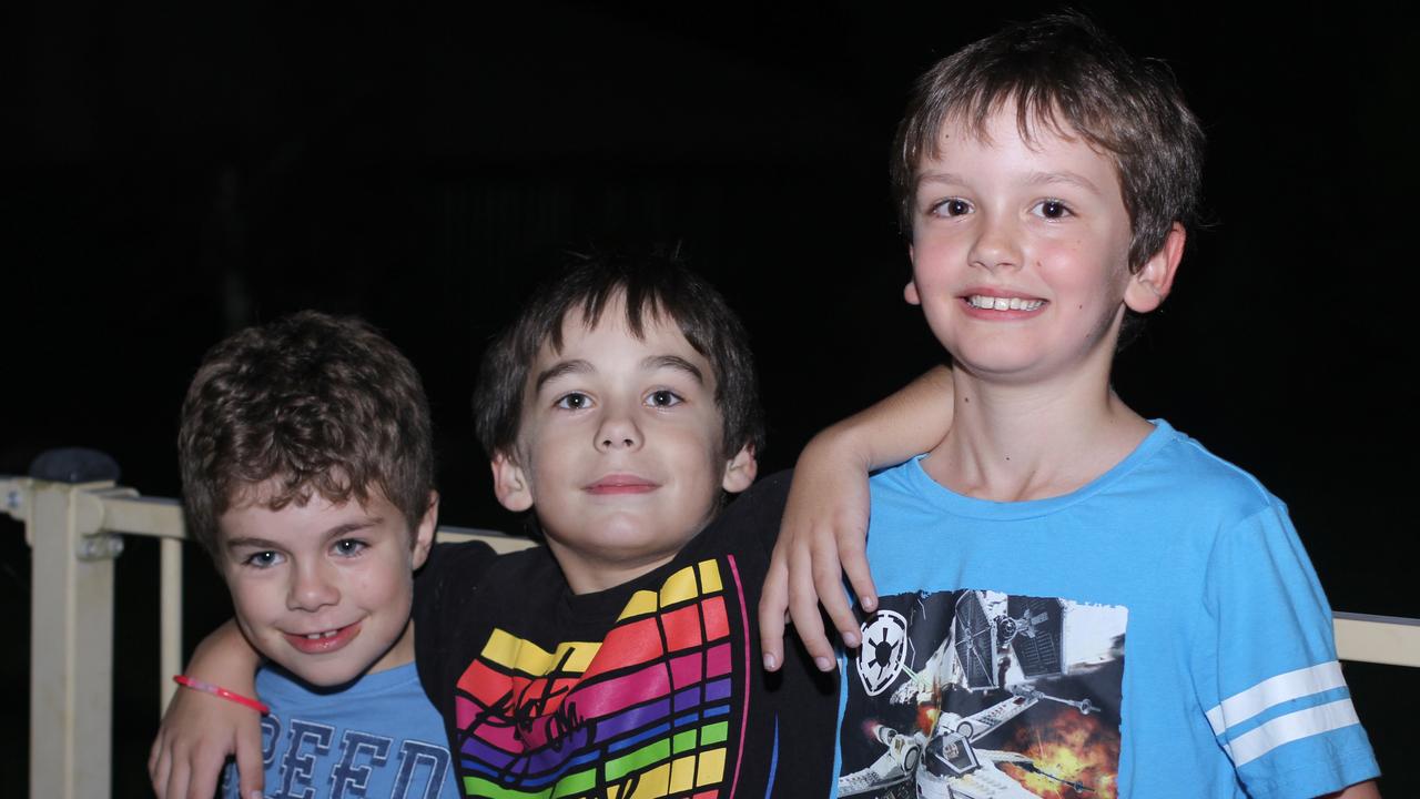 Aiden Cox, Daniel Innes and Harrison Chapman at Stanthorpe Blue Light Disco on Friday, March 24.