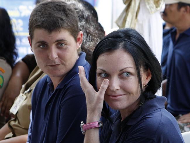 Confidante ... Lawrence, left, and Schapelle Corby at Kerobokan Jail in 2008. Picture: News Corp Australia