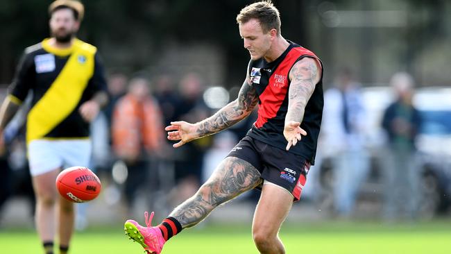 Bryce Williamson gets a kick for Riddell. Picture: Josh Chadwick