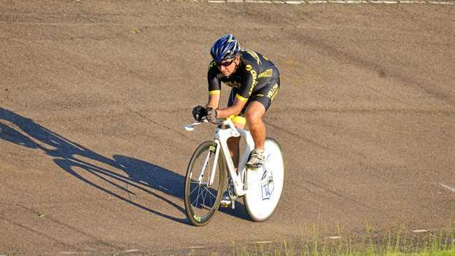 Tony Simonelli, pictured riding at the Warwick Velodrome, will be one of the Warwick riders in the nationals starting Sunday in Brisbane. Picture: Gerard Walsh