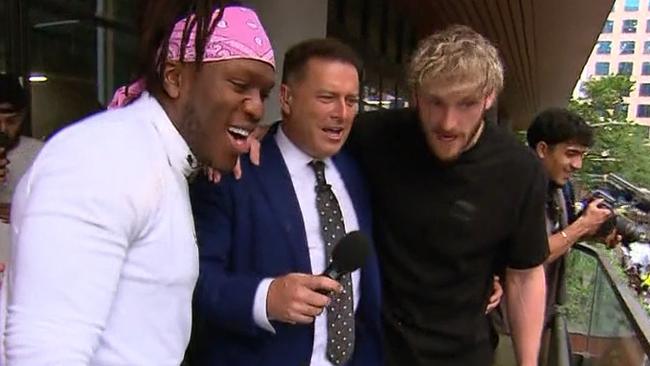 Logan Paul and KSI with Karl Stefanovic on Today. Picture: Channel 9