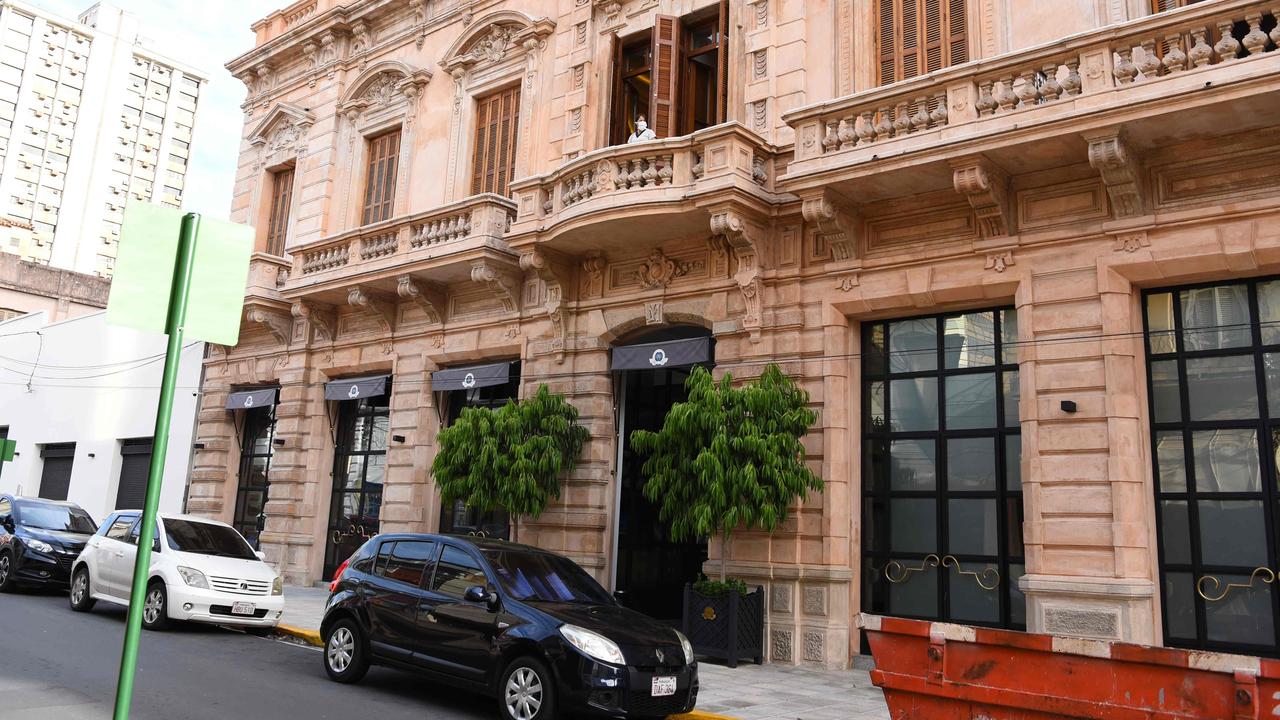 Picture of the facade of the hotel in Asuncion where Brazilian retired football player Ronaldinho and his brother are serving house arrest.