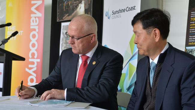 Mayor Mark Jamieson and Envac Asia Region president Chun Yong Ha formally signed the contract for the $20m underground waste collection system which was officially launched earlier this month.