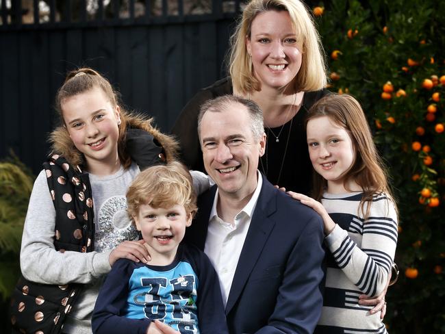 Sports presenter and author Gerard Whateley with wife Claire and children Rebecca, Alyssa and Benji. Picture: Mchael Klein