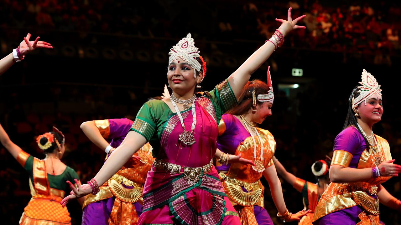 Dancers performed in traditional Indian costume on stage. Picture: Lisa Maree Williams/Getty Images