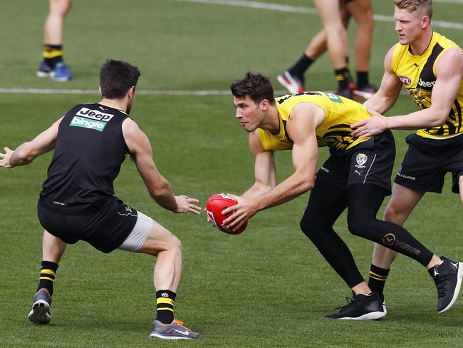 Richmond training. Alex Rance and Josh Caddy . Pic: Michael Klein