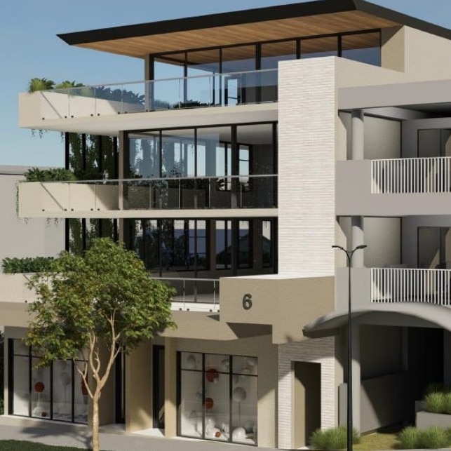 A developer has proposed a $3.2 million four-storey, apartment complex with topshop housing for 6 Seaview St, Kingscliff in the Tweed Shire. Picture: Lightwave Architectural.